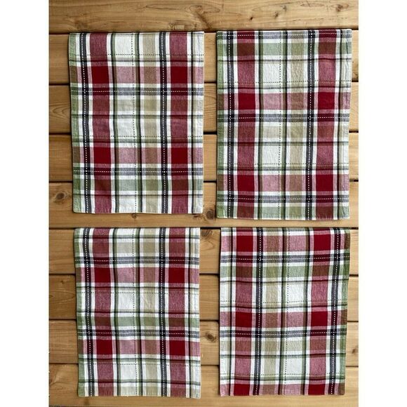 Simple Plaid over Plaid Linen Cotton Blend 4 Table Placemats - Picture 6 of 9